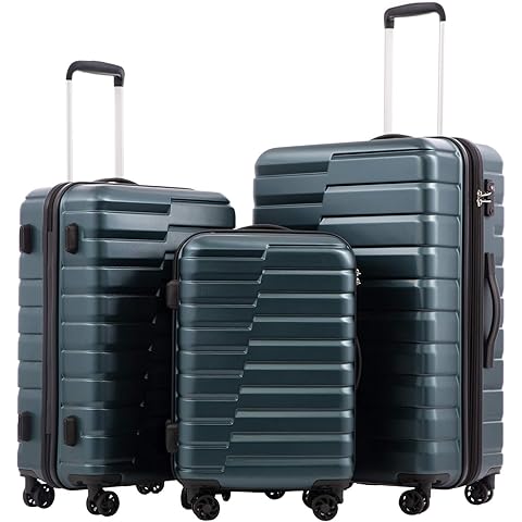 Coolife Luggage Sets, 3 Piece Hard Shell Suitcase Set with Spinner Wheels, Expandable Large Checked Luggage, Lightweight Rolling Carry On with TSA Lock Teal Blue