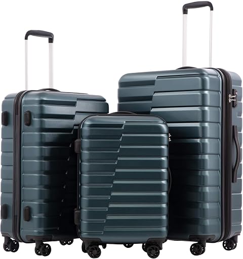 Coolife Lightweight Luggage with TSA Lock,3 Piece Set Teal Blue