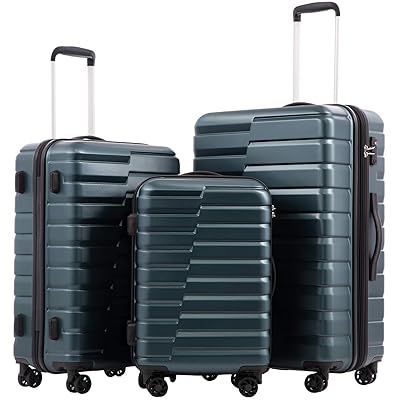 COOLIFE Expandable Suitcase PC ABS TSA Luggage 3 Piece Set Lock Spinner Carry on (Teal blue)