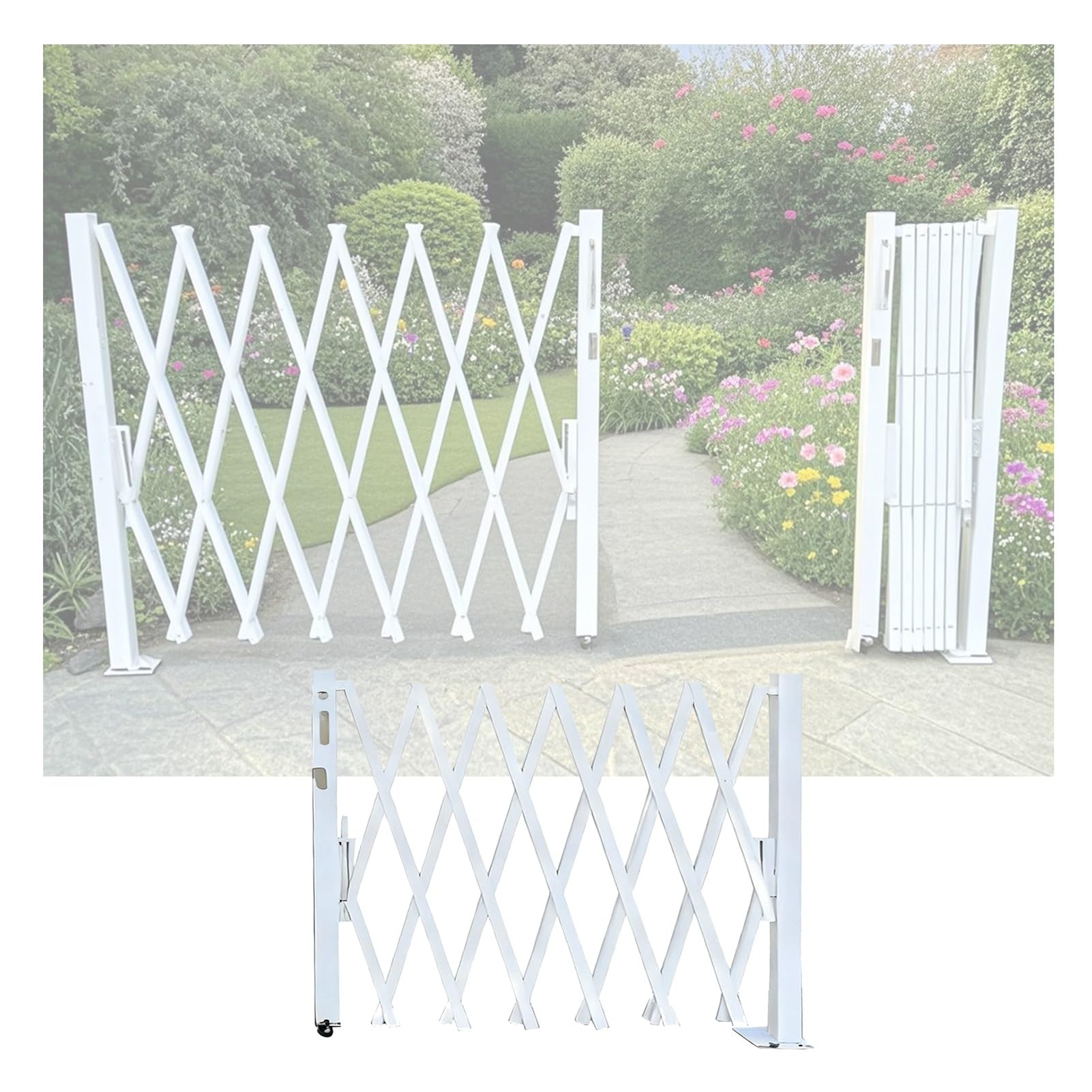 Przenośne, rozszerzalne metalowe ogrodzenie barierowe z kółkami - regulowana składana brama bezpieczeństwa do zamykania podjazdu i drogi (150 x 100 cm) - wszechstronne rozwiązanie bezpieczeństwa do