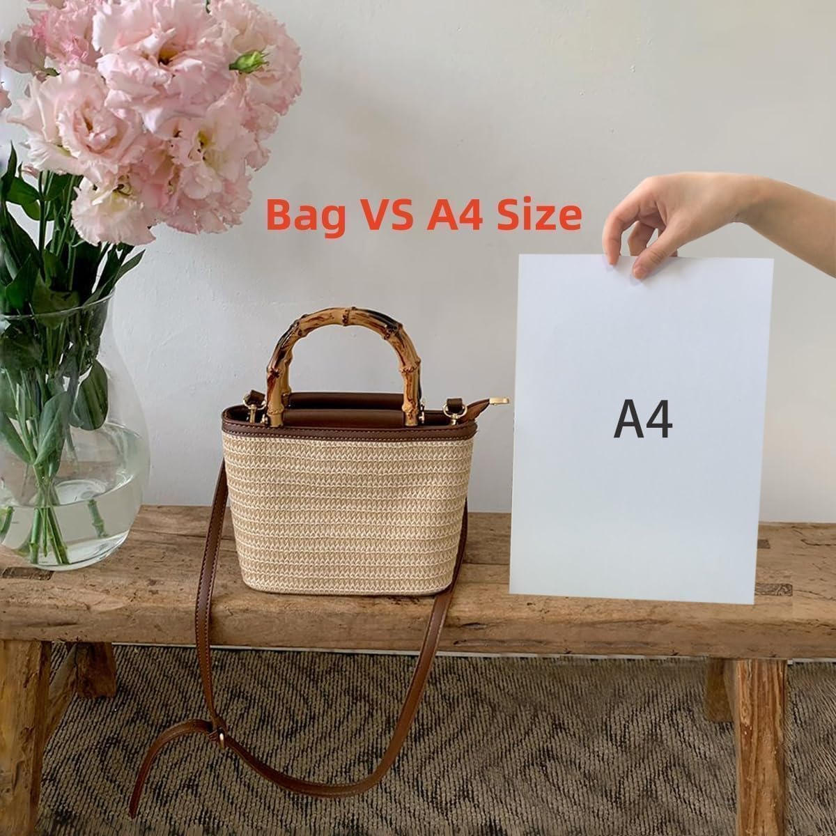 Eiyye Straw Purse for Women Small Bamboo Handle Purses Woven Straw Style Crossbody Shoulder Bag with Adjustable Strap Lightweight Summer Boho Bag