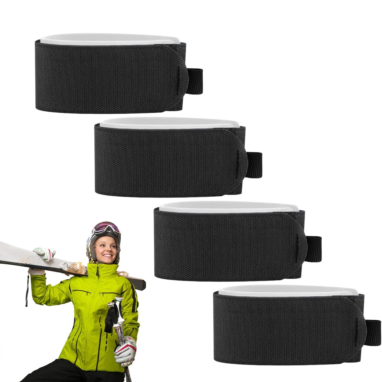 Cinghia per snowboard, skigurte da trasportare | Fascetta per snowboard – 4 supporti per bastoni, fasce da sci regolabili, tracolla per un facile trasporto, cinghia da snowboard, accessori da sci