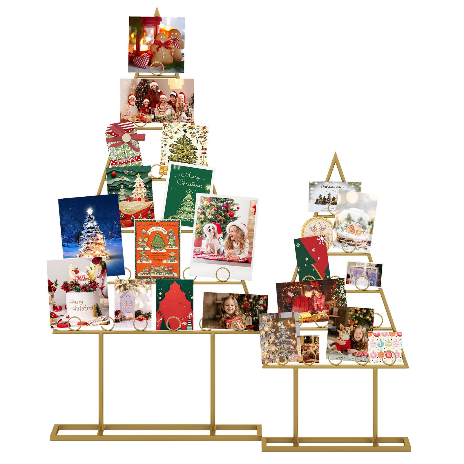 COSTWAY 2 Set Árbol de Navidad para Decoración, Árbol de Navidad de Metal con 36 Clips Redondos para Tarjetas, Fotos y Luz Navideño, Marco de Fotos para Decoración Navideña, Casa Oficina, Dorado