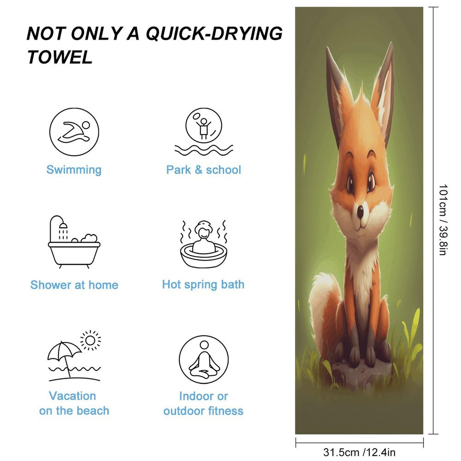 AQRJLPM Cute Little Fox Quick Dry Towel Cold Fabric Workout Sweat Towels Highly Absorbing Odor-Free Travel Towel for Hot Yoga Tennis Running Exercise Working Out Camping