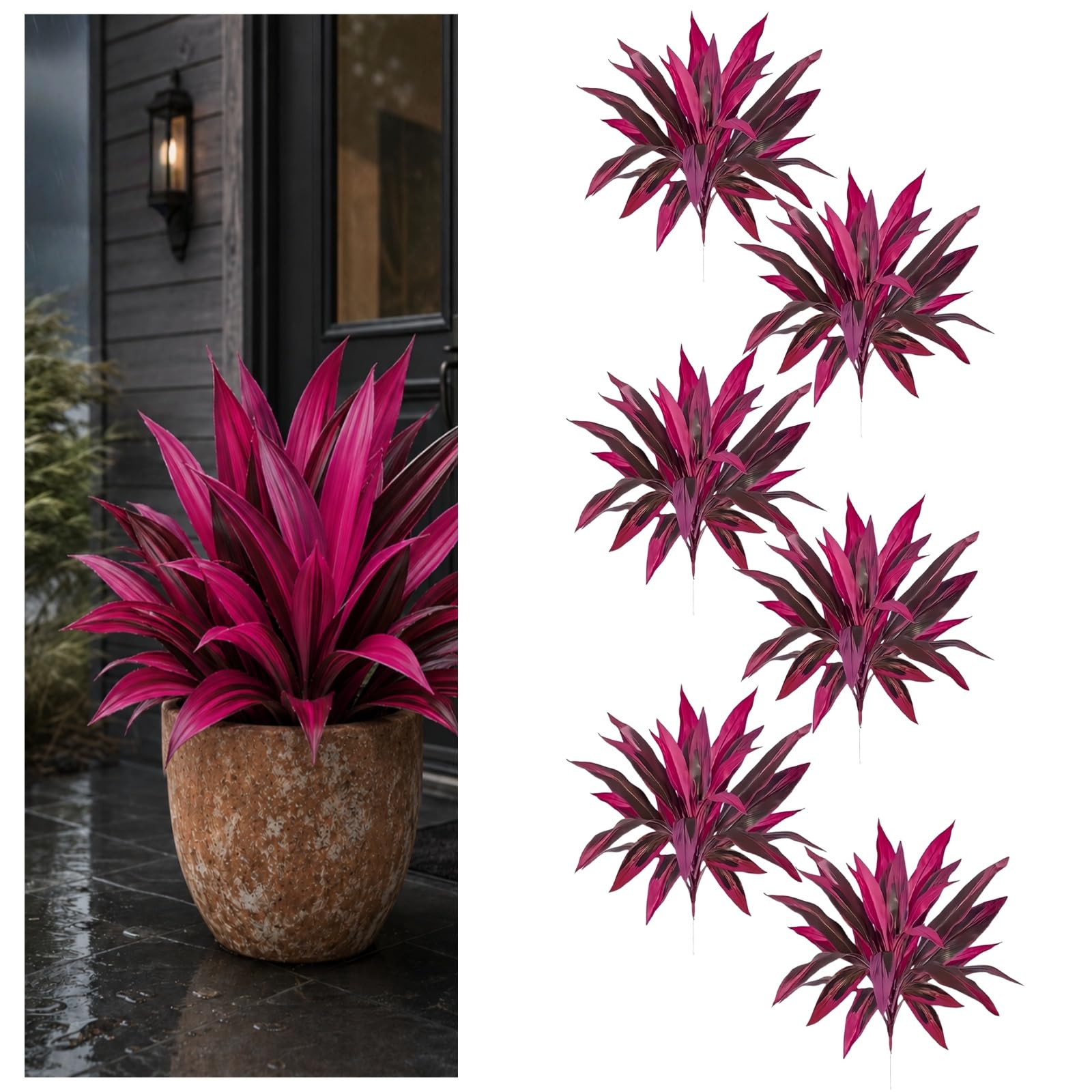 DzaiCrkwd Large Realistic Artificial Boston Fern & Dragon's Blood Tree Plants, Realistic Cordyline Plants Outdoor, UV Resistant Fake Ferns for Home Garden Patio Wedding Balcony (6)