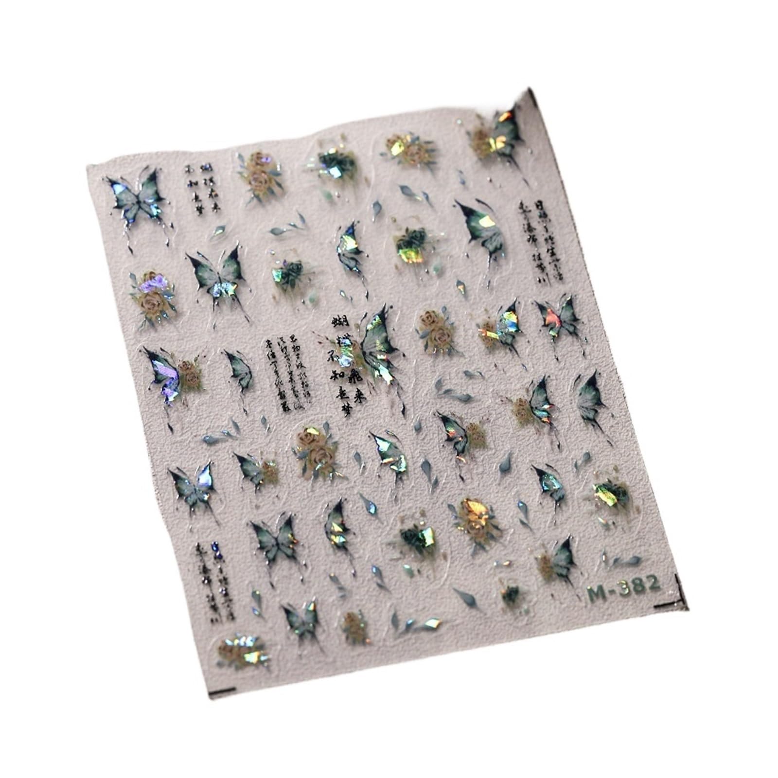 5 Pcs 5D Embossed Aurora Butterfly Nail Art Stickers Self Adhesive Decals for Nails Decoration DIY 3D Acrylic Supplies Parts(M382)