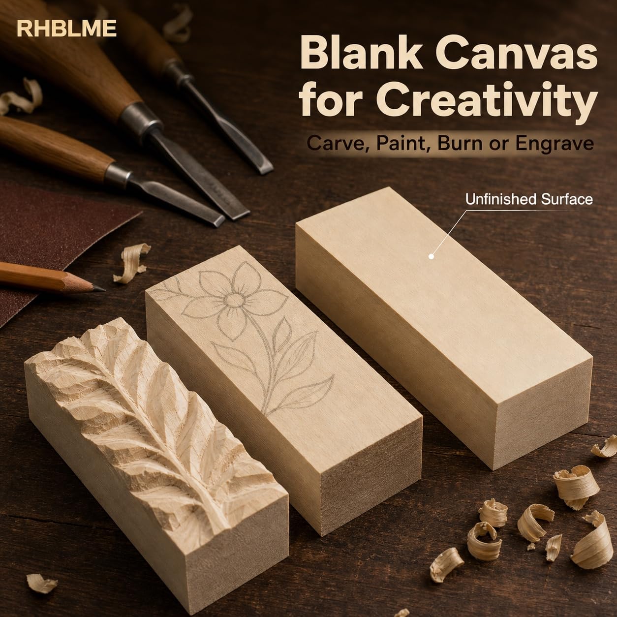 Basswood Carving Blocks - 40 Unfinished Wood Cubes -8