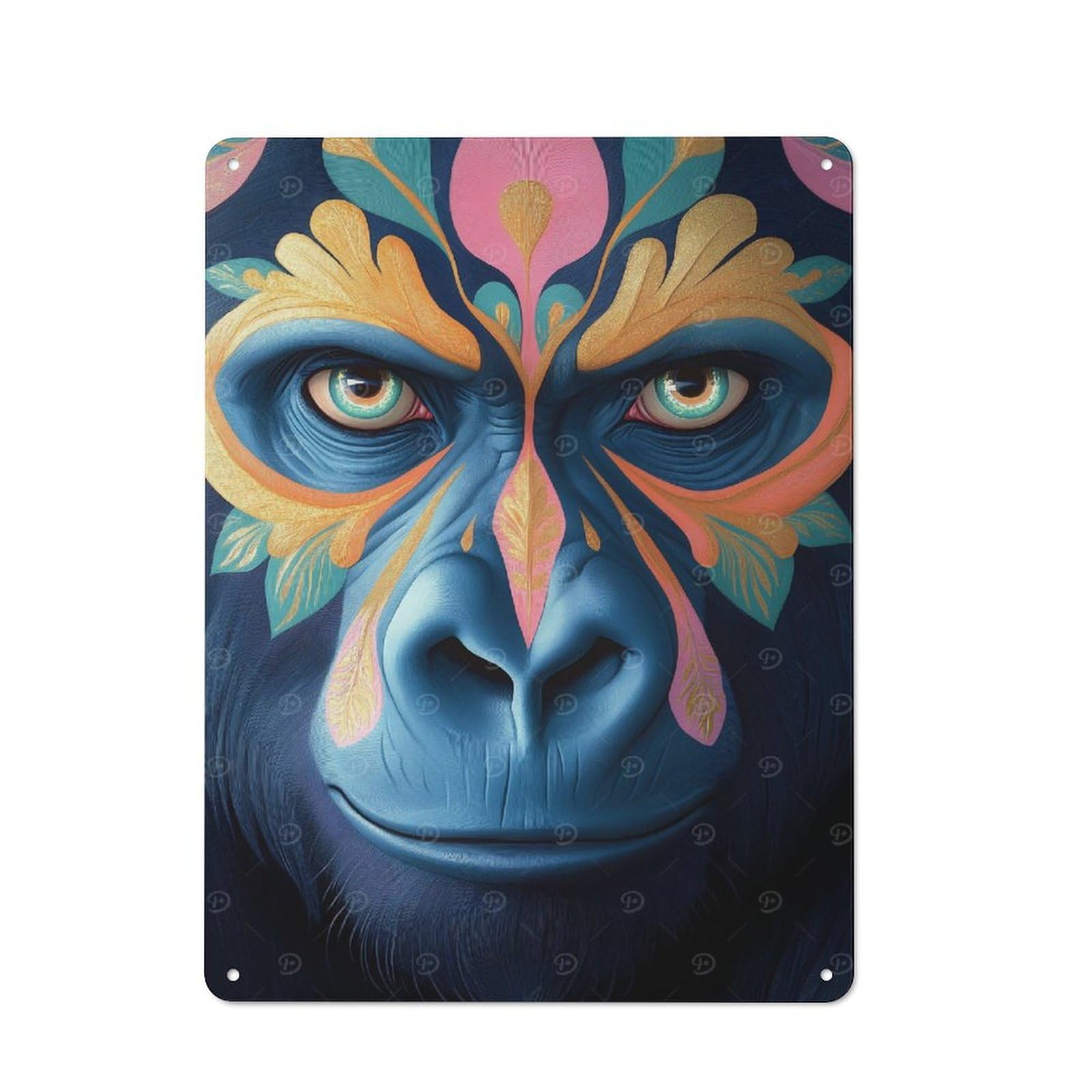 Understated Office Metal Sign 40x30cm Featuring Gorilla Portrait with Floral Design, Studio Wall Plaque for Office, Study, Studio Or Hallway