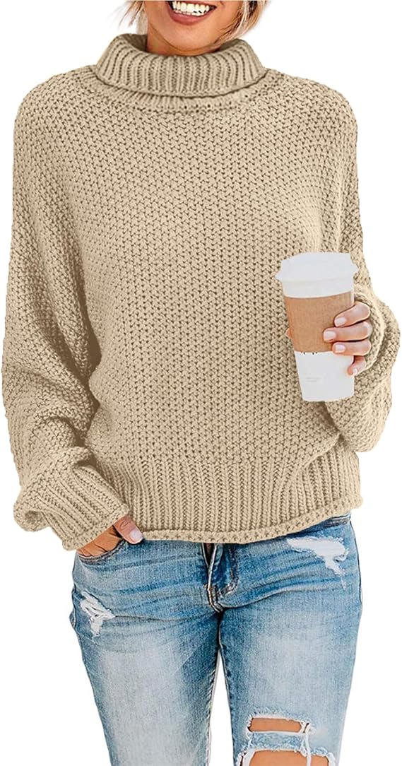 ZESICA Women's Fall Long Sleeve Turtleneck Casual Loose Chunky Knitted Pullover Sweater Jumper