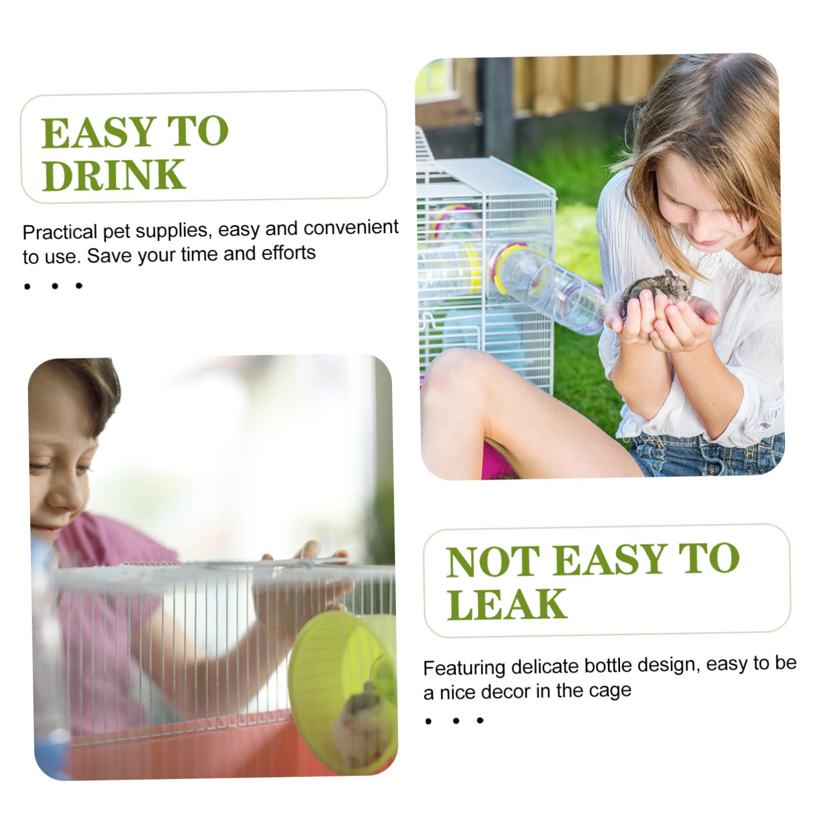 Abreuvoir Vertical pour Chinchilla et Petits Animaux, Bouteille d'eau en Verre et Polypropylène, Étanche et Facile à Utiliser, Accessoire Pratique pour Cage Verte