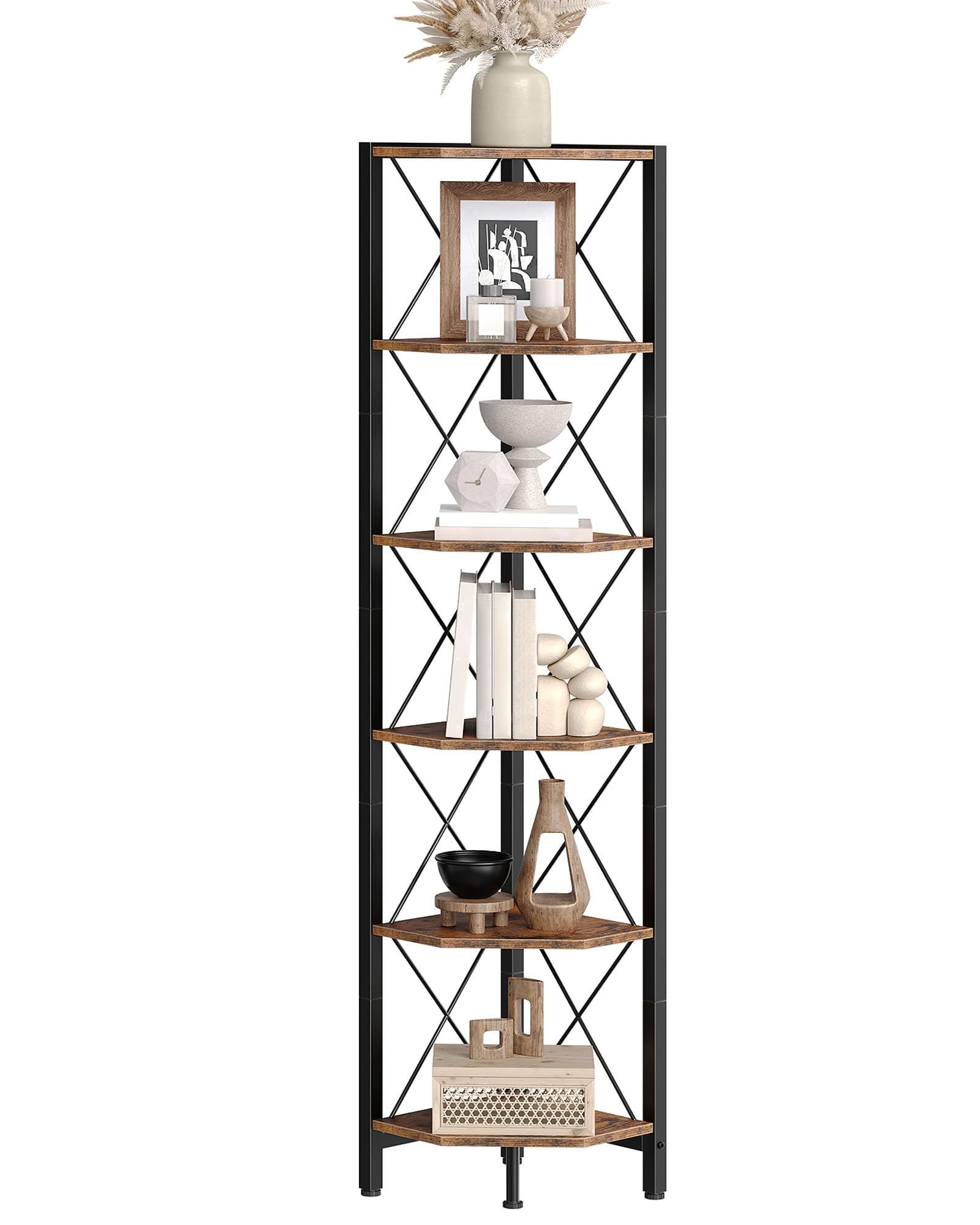 CHOEZON 6-Tier Corner Shelf, Corner Bookcase, 66.9" Tall Vertical Display Rack, Plant Stand, Open Storage Shelf, for Living Room, Bedroom, Study,