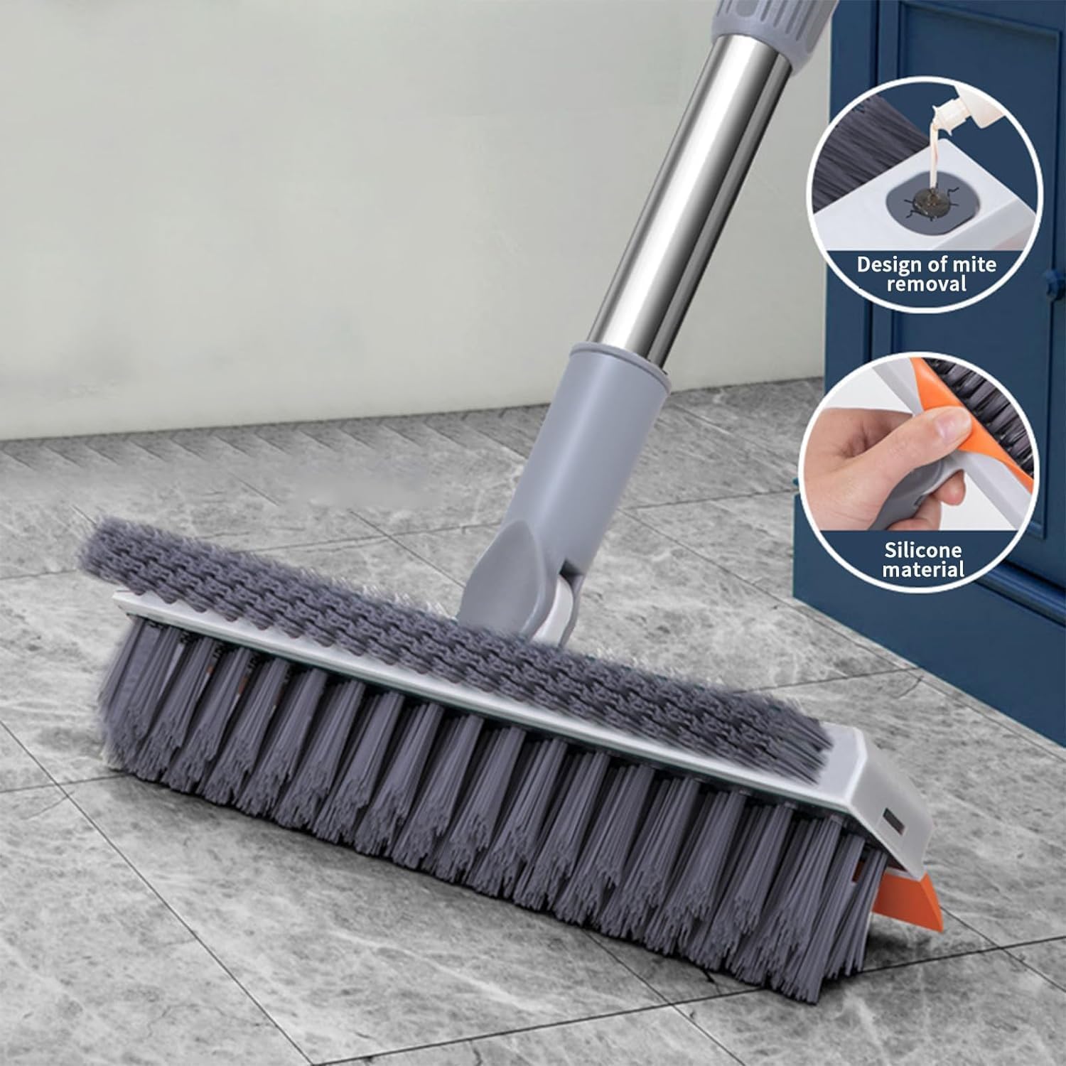 Feelon 3 in 1 Toilet Bathroom Cleaning Brush with Wiper and Long Handle - 180° Rotate Floor Scrub Brush for Tiles, Home Kitchen Bathroom Accessories 1