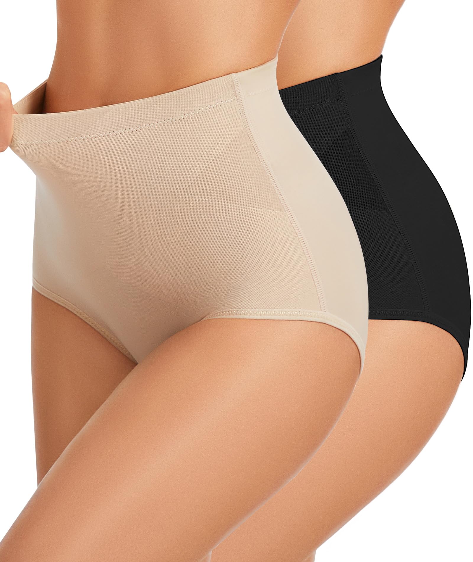 YADIFEN Damen Bauchweg Unterhose Shapewear Miederhose hohe Taille Unterwäsche mit Bauchkontrolle, atmungsaktive Figurformende Miederpant für Kleider & Alltag(Schwarz+Beige, M)