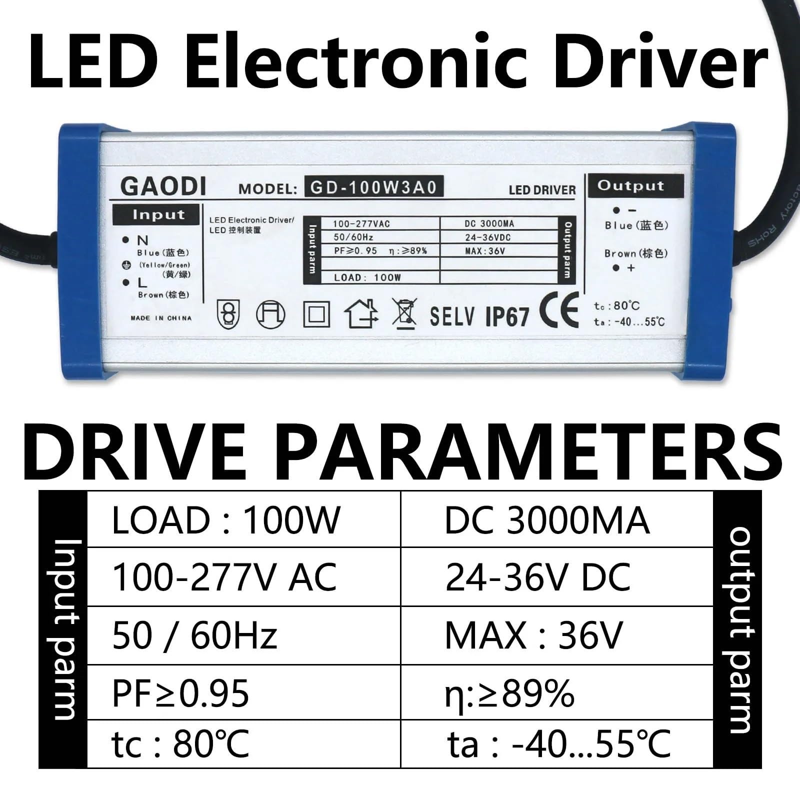 Wodoodporne oświetlenie AC 220 V do DC 24-36 V 50 W 100 W sterownik LED z przełączaniem prądu stałego 1500 mA 3000 mA zasilacz (100 W 3000 mA)
