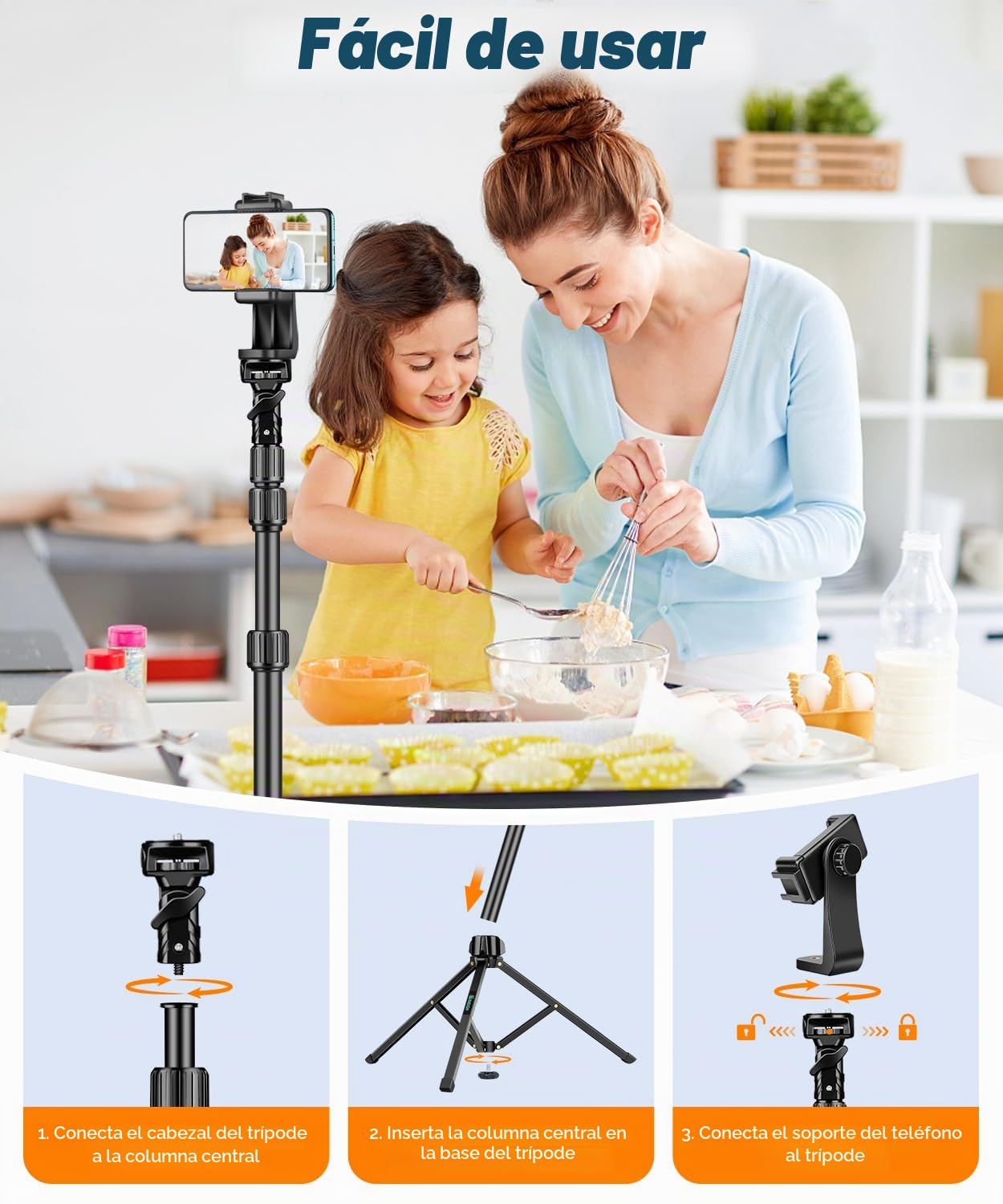 Nineigh Tripode para Movil 190cm, Extensible Trípode Móvil con Control Remoto y Soporte de Teléfono, Ligero Aluminio Tripode para iPhone Samsung Huawei, Ideal para Grabación de Vídeo, Vlog, Youtube