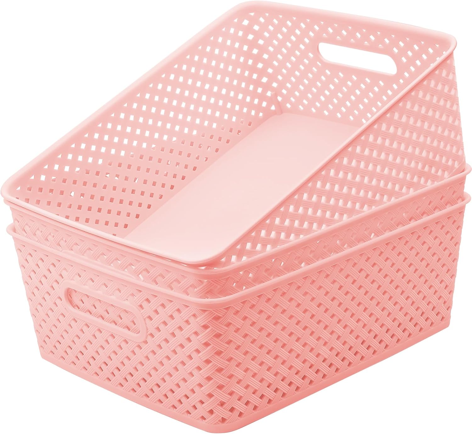 maxgear organization and storage 3 packs, plastic bins organizer bins, woven baskets for storage, plastic baskets with handles, pink basket for organizing, basket organizer for home and office, large large pink