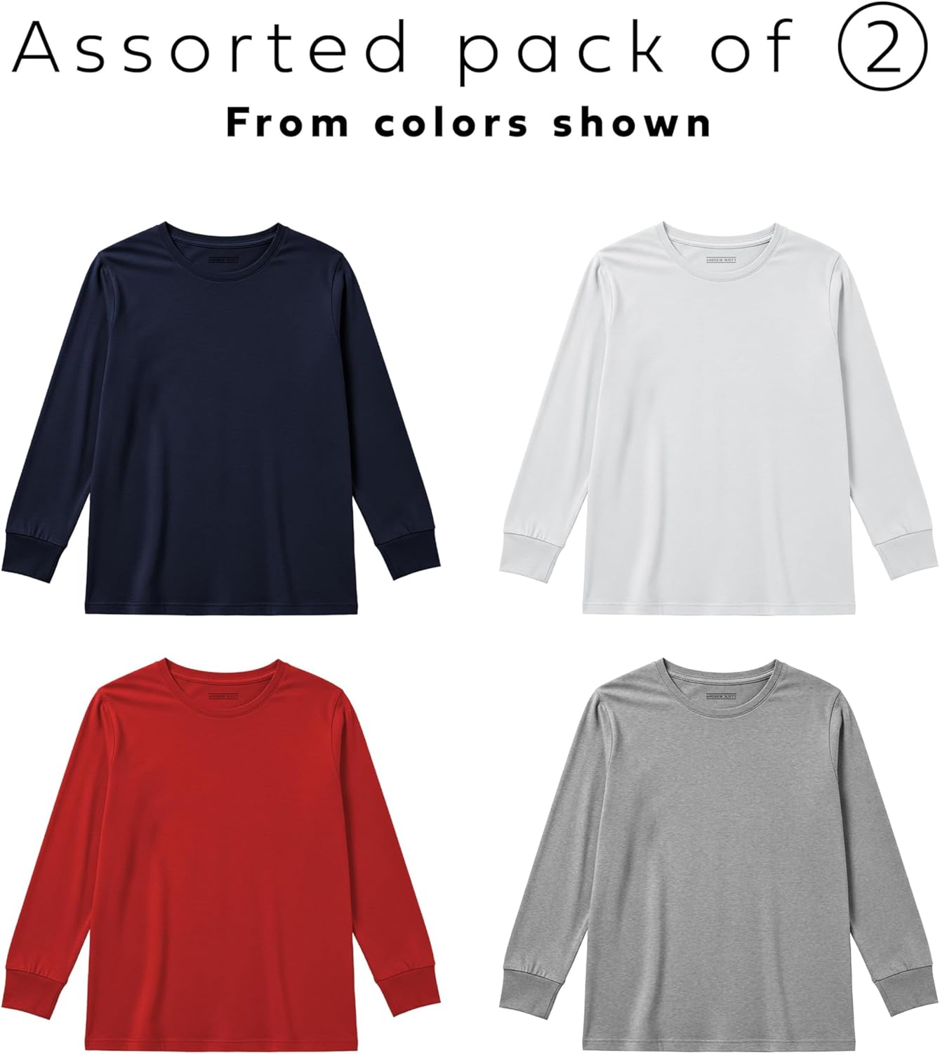 Andrew Scott Boys' Long Sleeve Cotton T Shirts | Ultra Soft Performance Color Tops | Unisex | Muti Packs - Image 3