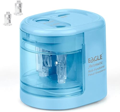 Eagle Sacapuntas eléctricos, funciona con pilas o USB, agujeros duales, cuchillas dobles, apto para lápices de tamaño 0.236-0.315in y 0.354-0.472in