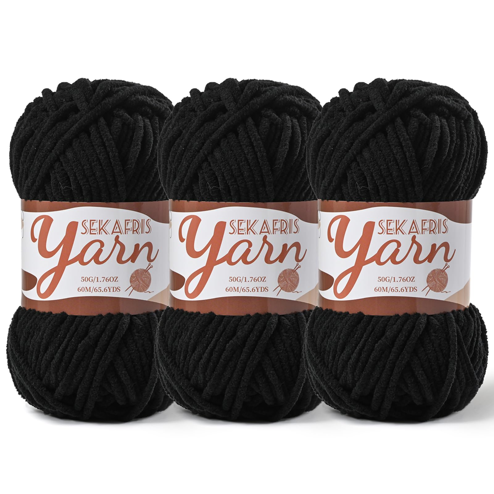 Chenille Yarn for Crocheting Crochet Black Yarn 3 Pack