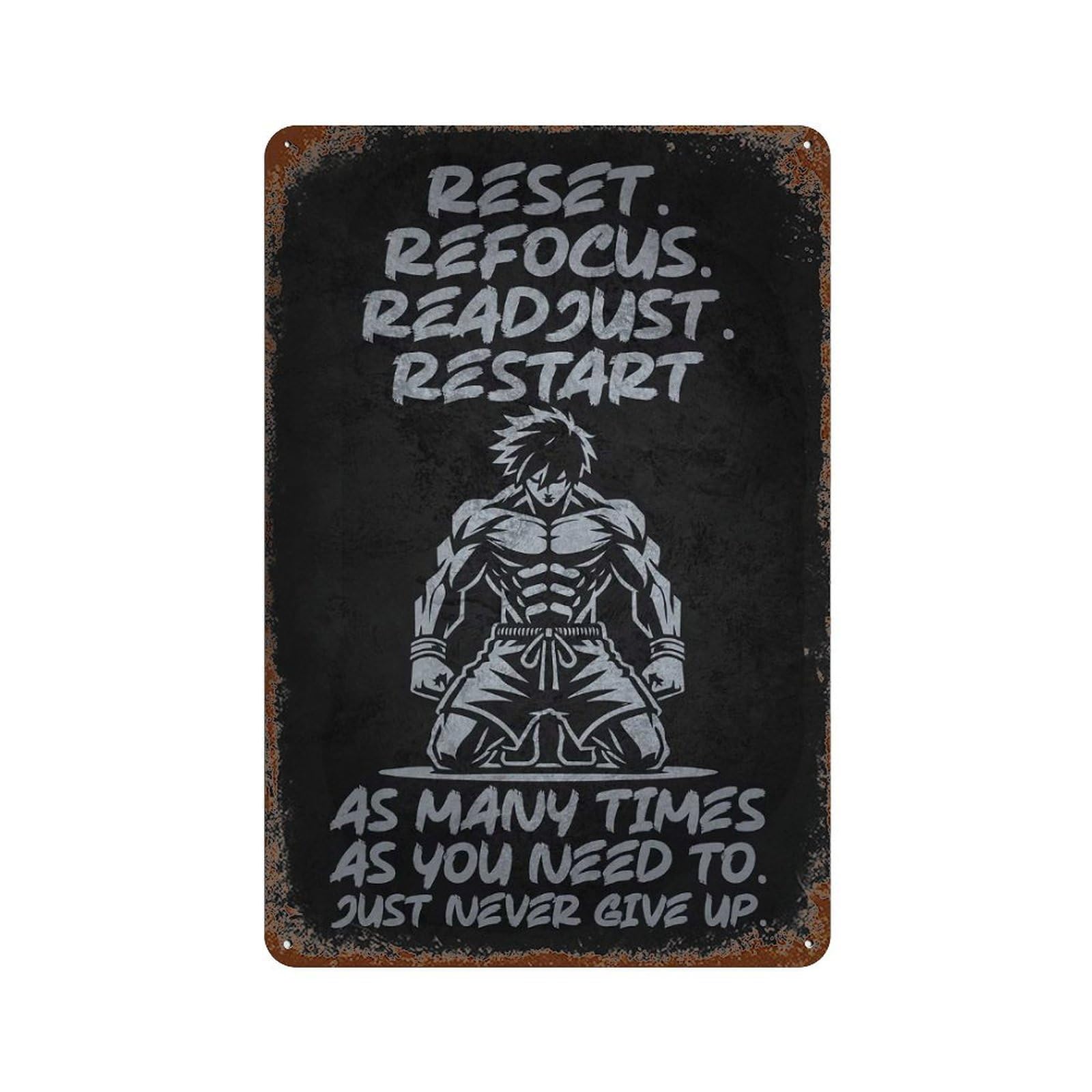 Reset Refocus Readjust - Gym, Hustle, Success Rust Effect Tin Sign 11.8"x7.9", Industrial Home Decor for Garage, Pub Or Kitchen