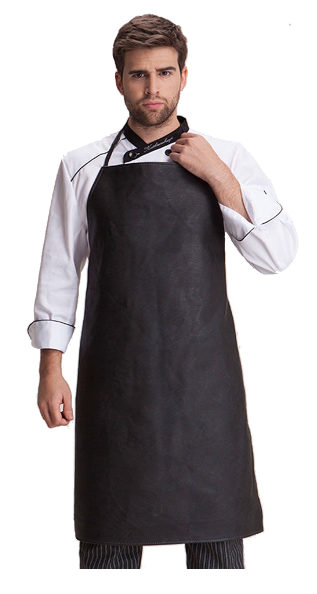 Haosensix Waterproof Apron Adjustable Neck Strap Bib Kitchen Apron For Adult Cooking Working Dishwashing, Butcher, Fish, Lab,Black One Piece