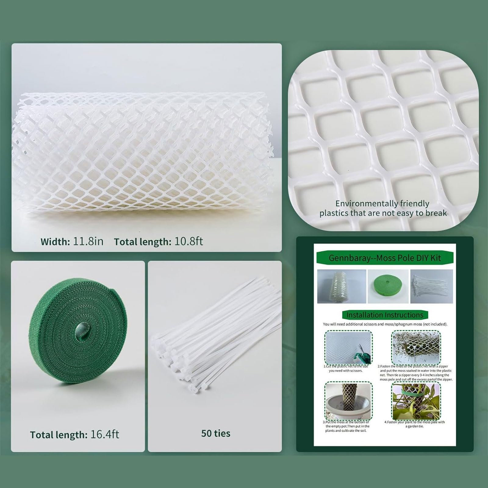 Kit de bâtons de mousse en plastique pour plantes Monstera, ruban de fixation pour plantes d'intérieur et de jardin, sphaigne en plastique