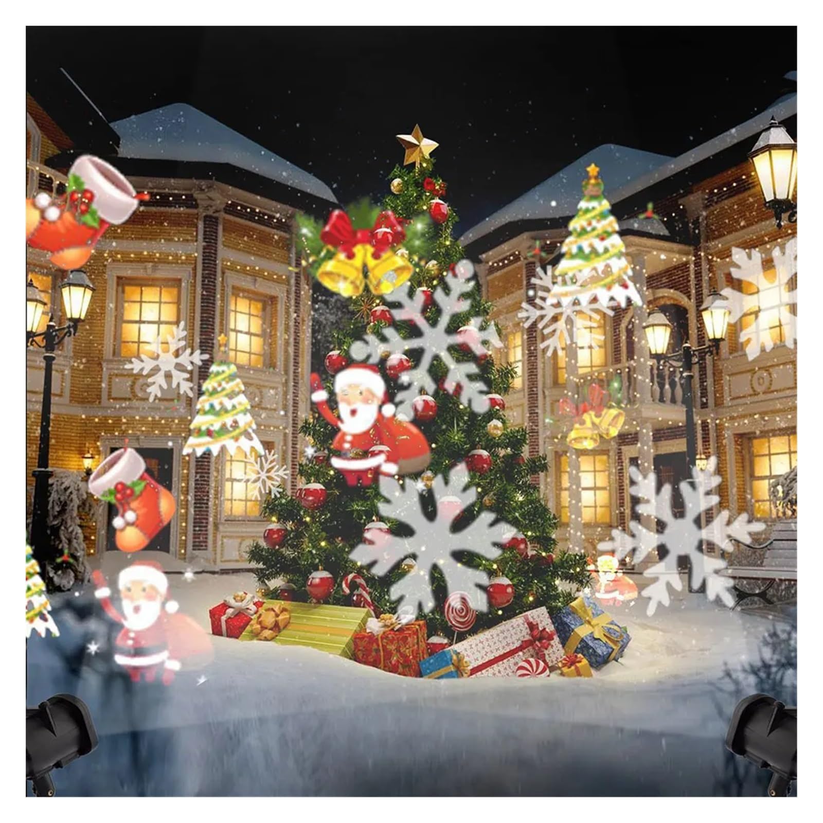 KMEYLE Projecteur Noel Exterieur Projecteur LED de noël à 16 Motifs, Lampe rotative, imperméable, décorat de Vacances en Plein air, Flocon de nei, lumières de fête Effets Magiques De Chute De Neige