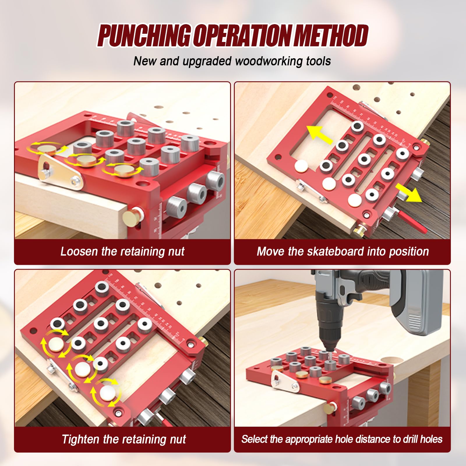 Gabarit De Chevilles à Centrage Automatique 3 En 1, Gabarit De Perçage à Charnière En Alliage D'aluminium, Guide De Trous Pour Le Travail Du Bois à Centrage Automatique Avec