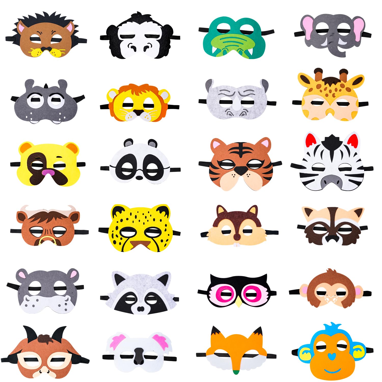 Jolumros Safari Animal Masks Party Favors for Kids, 24 Pieces Kids Felt Animal Masks Jungle Theme Party Favors Supplies Birthday Decorations for Boys or Girls