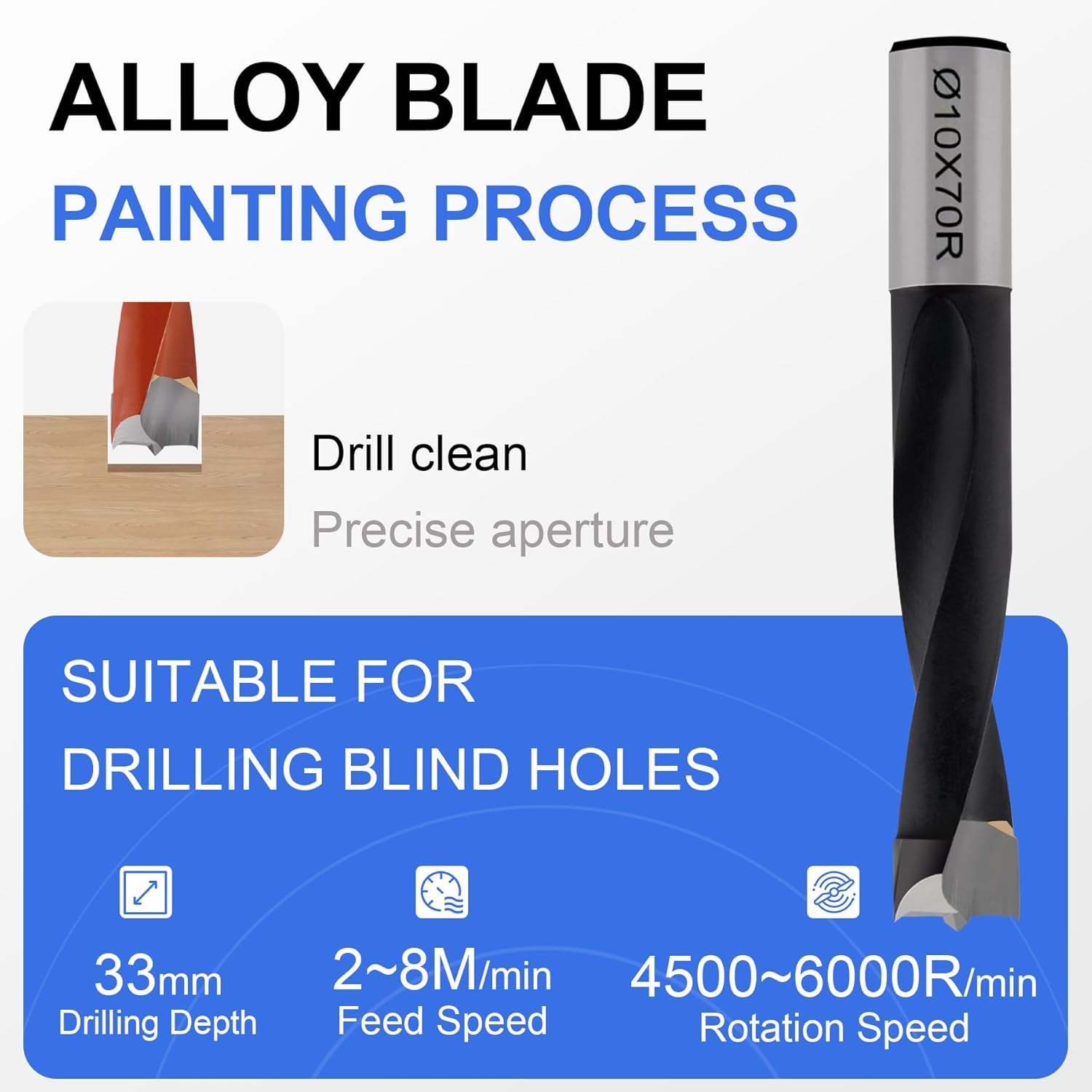 10mm Diameter Carbide Tipped Brad Point Boring Bit Dowel Drill Bits 10mm Dia x 70mm Long, Right Hand Rotation
