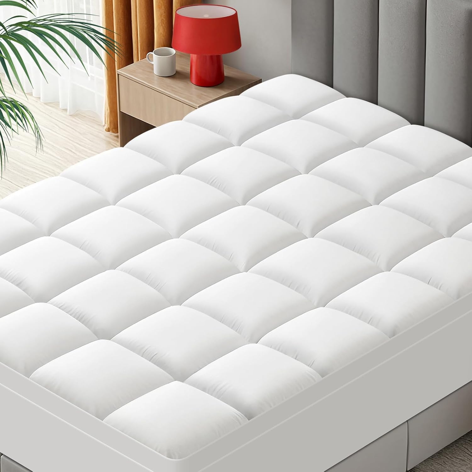 Queen Mattress Topper - Extra Thick Mattress Pad Cover - Pillow Top with Soft Breathable Spiral Fiber Filling, 8-21 Inch Deep Pocket, Cooling, White White Queen