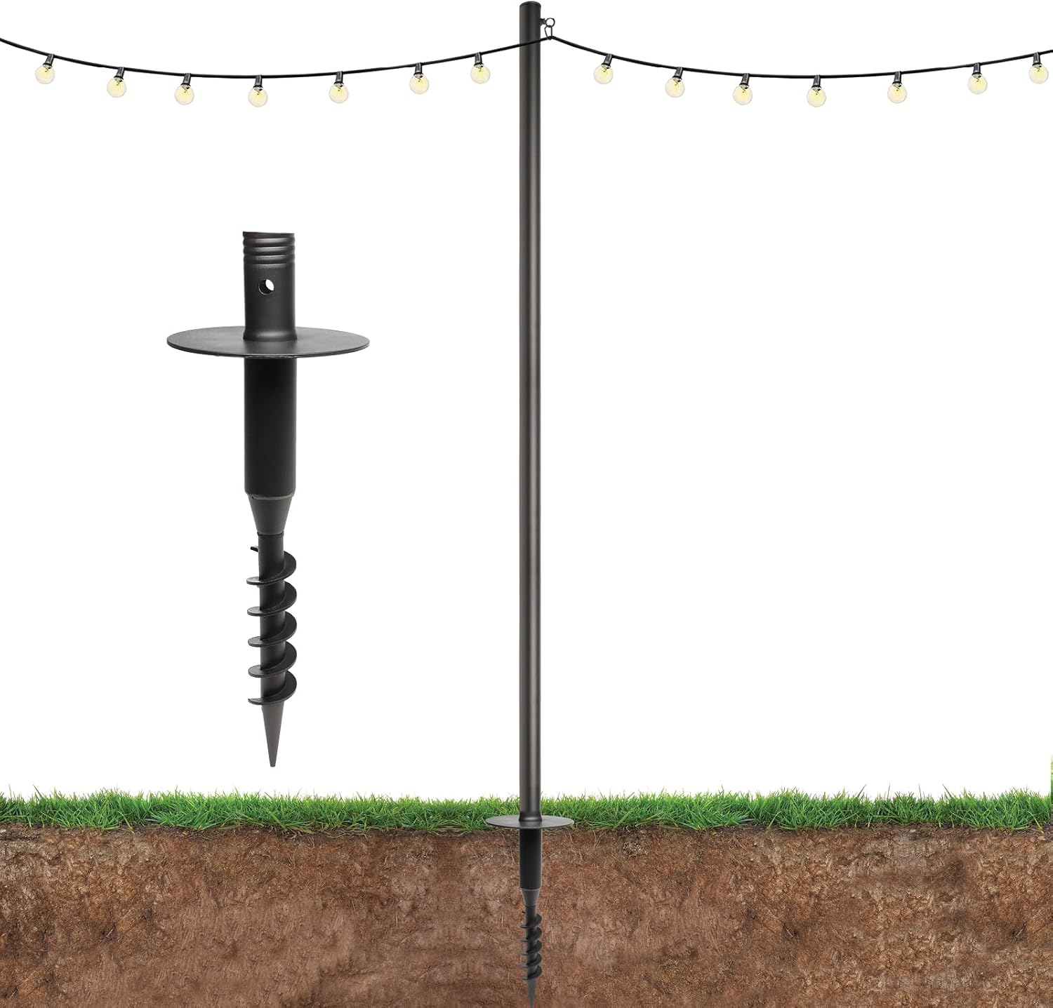 EXCELLO GLOBAL PRODUCTS Premium String Light Pole - 1 Pack - Extends to 10 Feet - Yard Mount (Grass/Dirt)