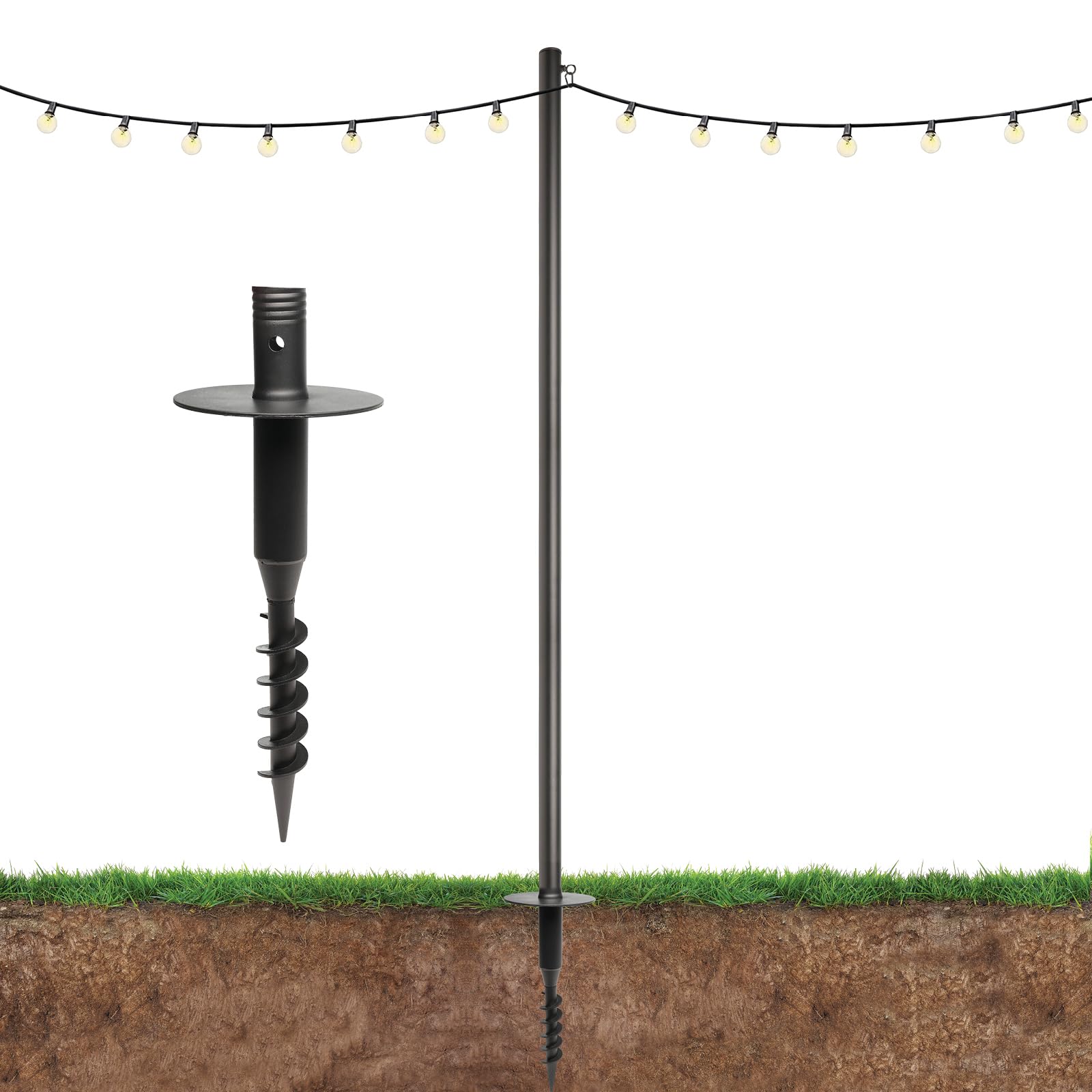 EXCELLO GLOBAL PRODUCTS Premium String Light Pole - 1 Pack - Extends to 10 Feet - Yard Mount (Grass/Dirt)