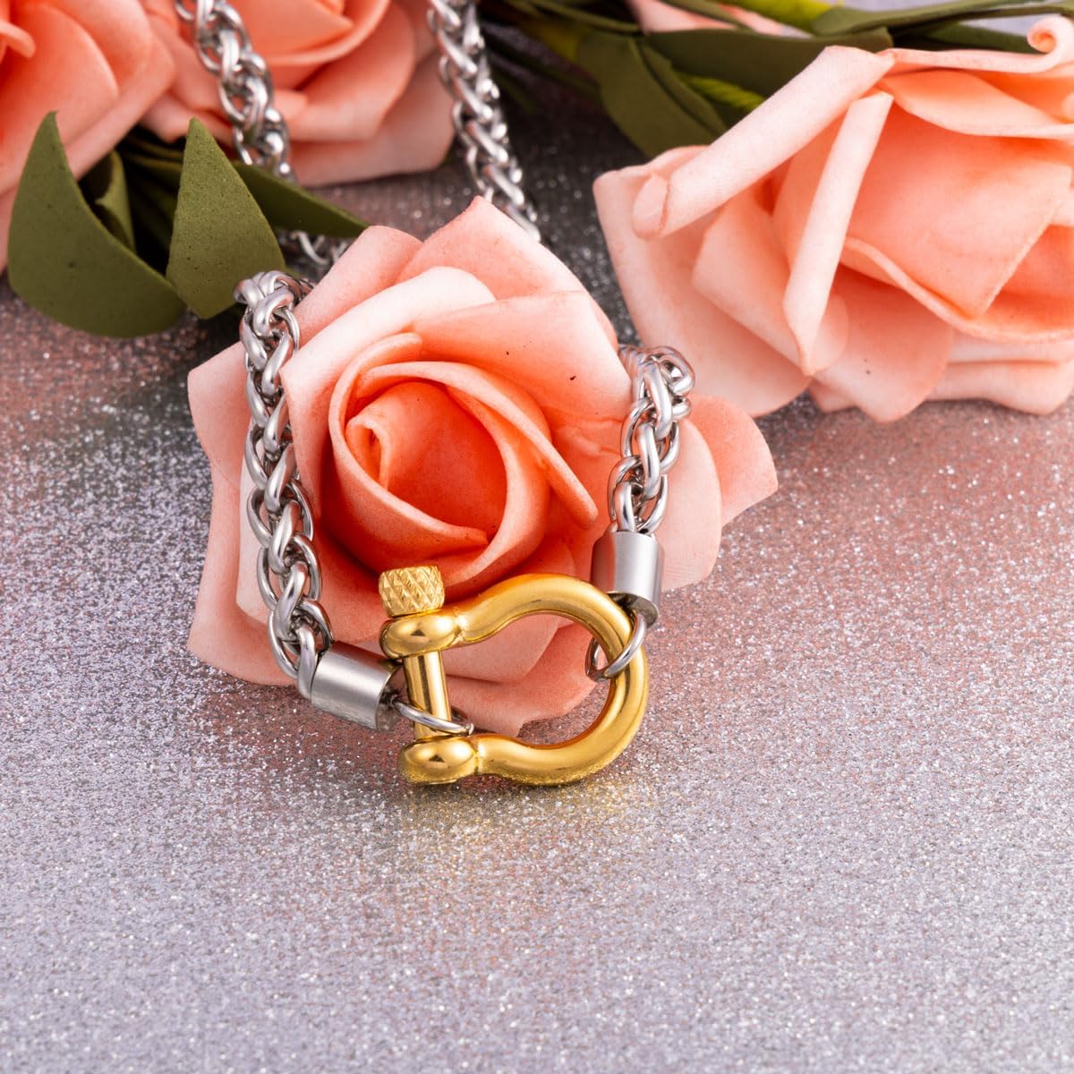 Wolentty Heavy Screw Anchor Shackle Wheat Necklace 18.5" Foxtail Chain Gift for Women - Image 6