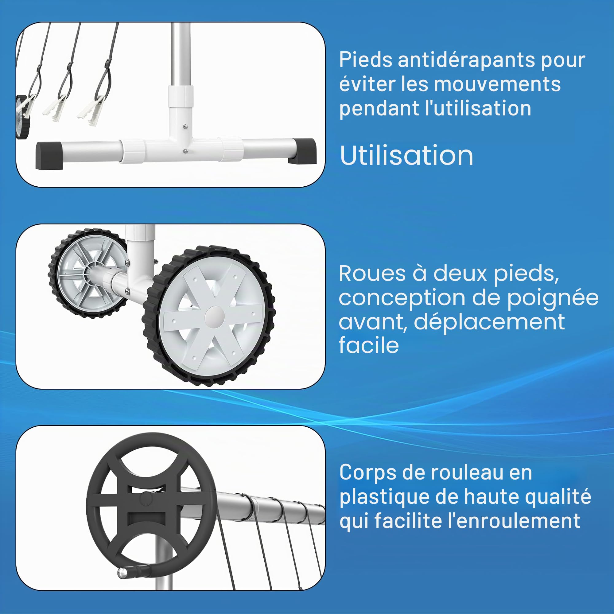 Froadp Enrouleur de piscine 300-570 cm Enrouleur de film de piscine en aluminium Systèmes d'enroulement Bâche de piscine Résistant aux intempéries Pour bâche solaire et bâches de piscine