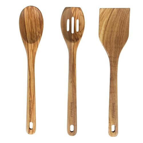 Bloomhouse Italian Olive Wood 3-Piece Kitchen Utensil Set – Extra-Large