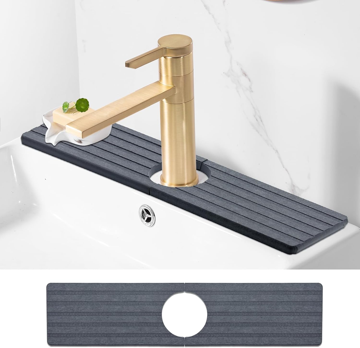 Stone Faucet Mat for Kitchen Sink, [23.6" x 3.9"] Diatomite