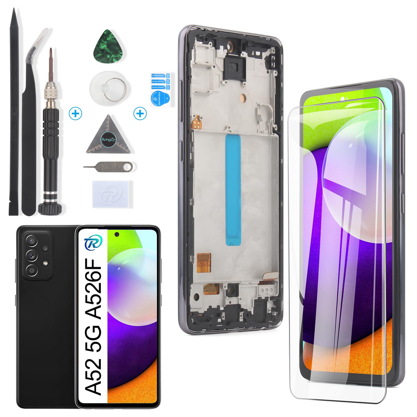 RongZy AMOLED Pantalla para Samsung Galaxy A52 5G A526B/A526U/A52s 5G A528B Pantalla Táctil LCD Kit de Pantalla de Repuesto Ensamblaje Digitalizador de Reemplazo con Herramientas(con Huella Digital)
