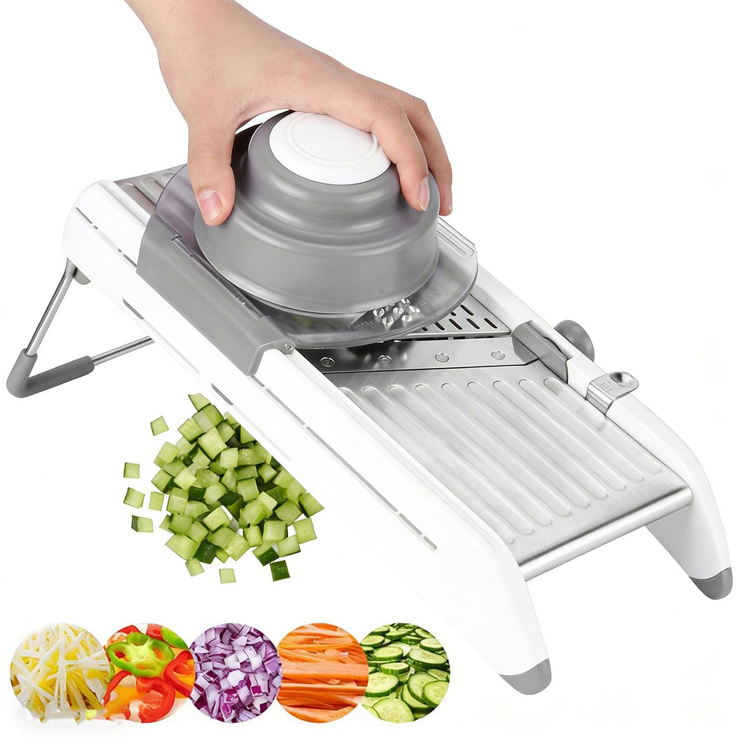 Trituradora de cocina de acero inoxidable para rebanar, cortar en cubitos, picar y triturar, cortadora y picadora de verduras ajustable multifuncional