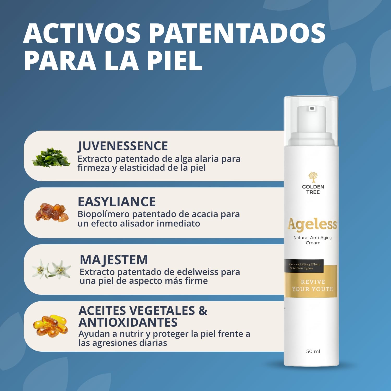 Golden Tree Ageless Crema Anti-Arrugas, 50 ml | Hidratación Día y Noche para Piel Seca, Fórmula Suavizante y Nutritiva, Para Todo Tipo de Piel