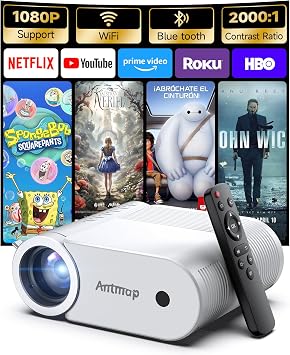 Mini Projector With WiFi 6 and Bluetooth 5.4, 400 ANSI Projectors 1080P, Home Cinema 4K Support Outdoor, 200” Display Screen, Compatible with Smartphone/HDMI/USB/TV Stick