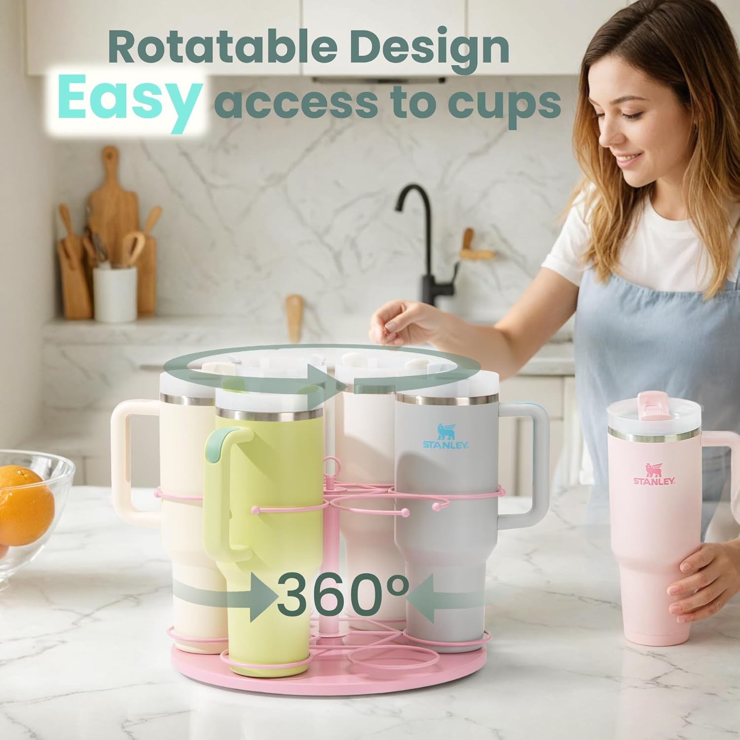 Upgraded Water Bottle Organizer for Stanley 40 oz/30 oz/20 oz,Rotating Stanley Cup Organizer Holder,Tumbler Holder Organizer, Easy to Install Kitchen Organizers and Storage for Stanley Cup Accessories