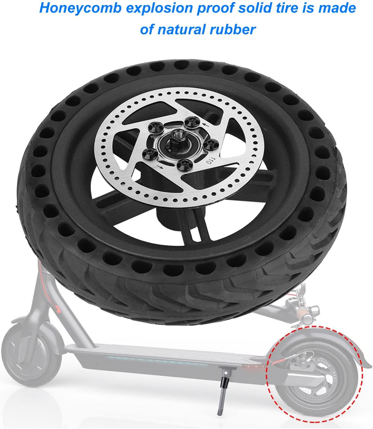 Electric Scooter Rear Tire, 8.5 Inch Rear Solid Tire Wheel Hub 110mm Brake Disk Electric Scooter Upgrade Parts Assembly Set