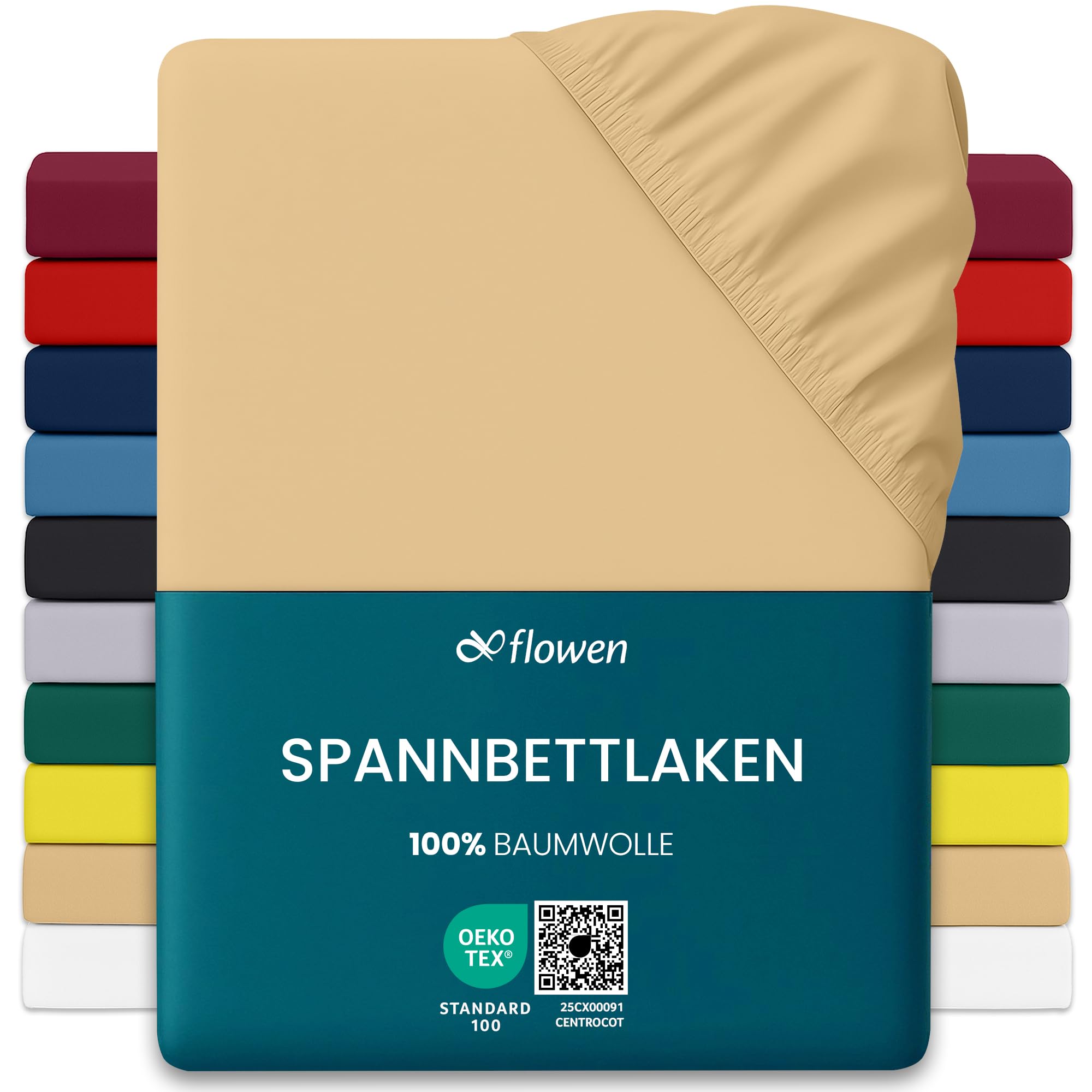 Flowen Jersey Spannbettlaken Spannbetttuch 100% Baumwolle Rundumgummizug | Bettlaken 30cm Steghöhe Tiefe Tasche | Oeko-Tex Zertifiziert Weich Elastisch Atmungsaktiv Bügelfrei