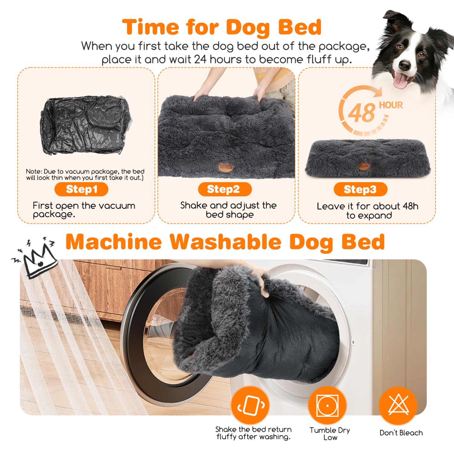 Nobleza 2X Cama Perro Grande, Cama Perro Lavable, Peluche Largo Cama para Perros, Suave y Esponjoso, Cama de Perro Antideslizante, Gris Oscuro, 110x73cm