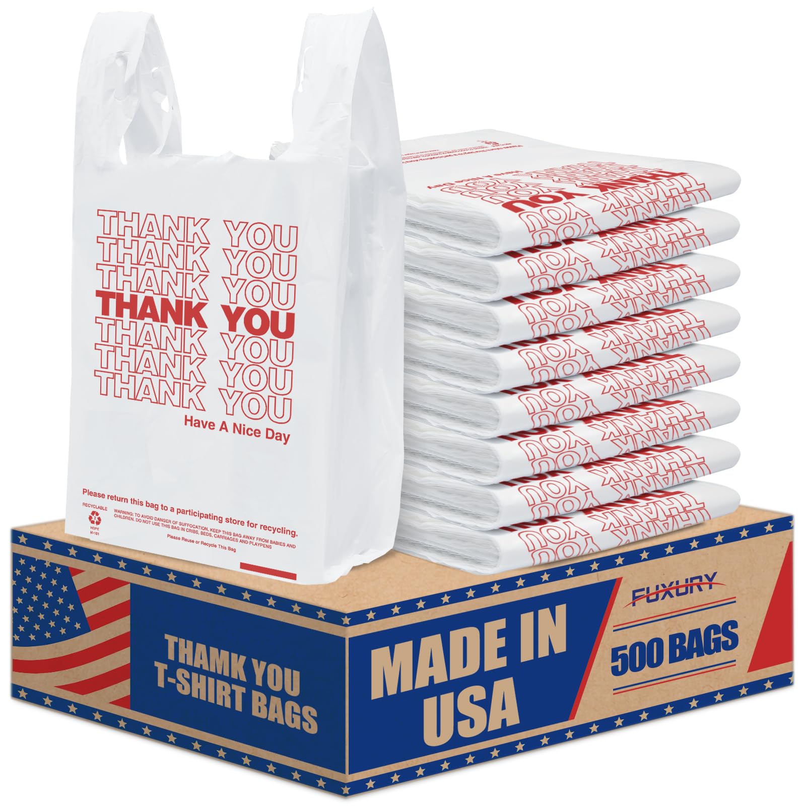 Fuxury 500 Count Thank You Plastic Grocery Shopping T-shirt Bags