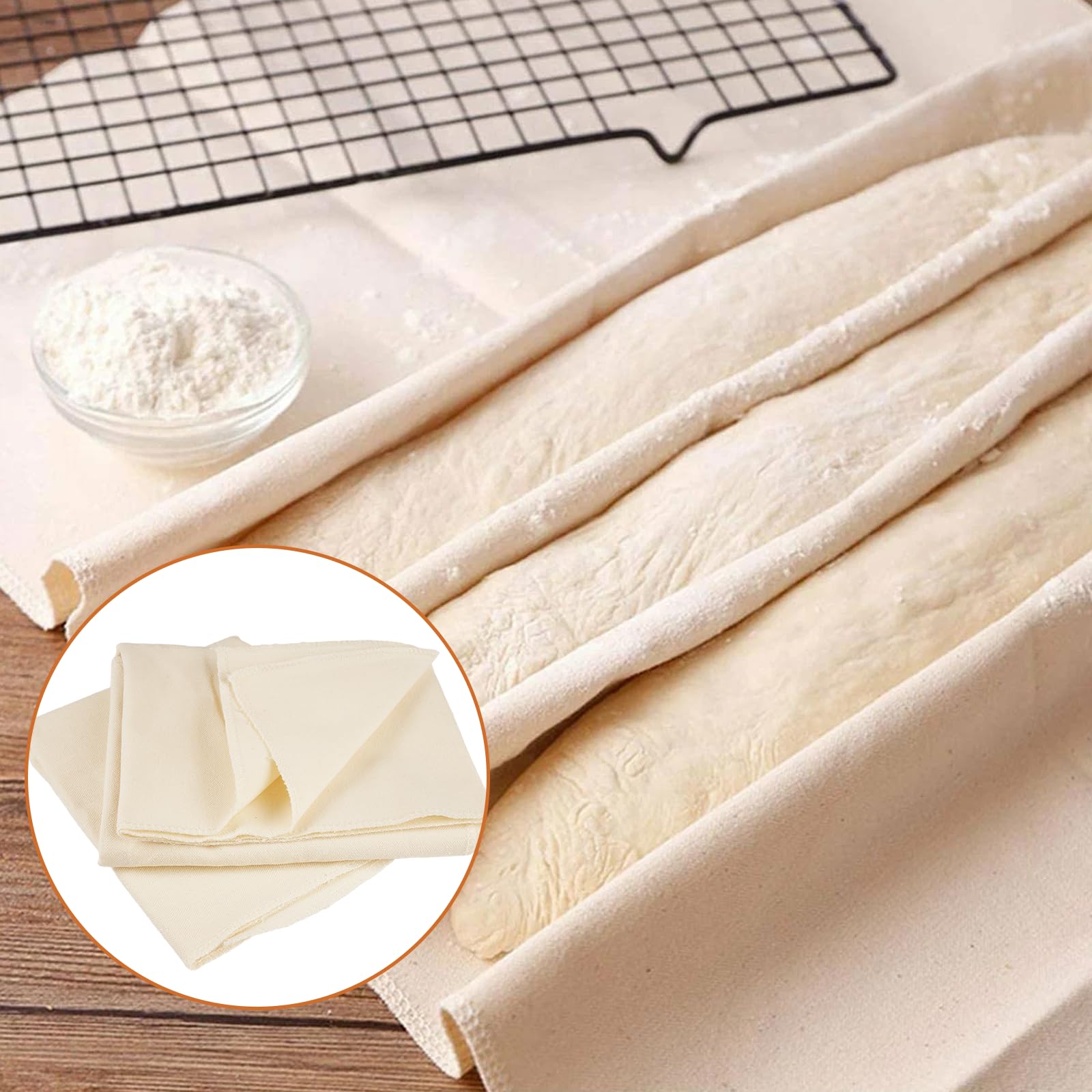 Neikafan Lot De 3 Toiles De Lin Boulanger 75x45cm Et 48x36cm - Pour Fermentation Pain Et Baguettes