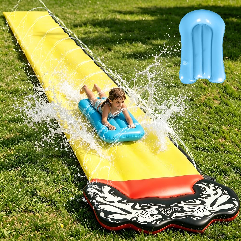 Wasserrutsche Tobogán Acuático de Jardín (4,8m), Pista Deslizante de Agua Infantil con 2 Bodyboards, Deslizador de Agua de Césped, Juegos de Agua para Niños y Verano al Aire Libre