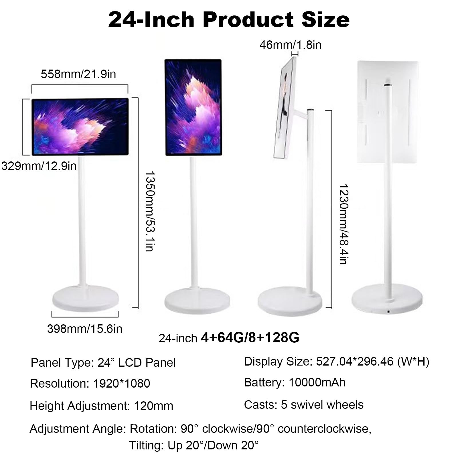 Monitor portatile 24/32 pollici 1080p touch screen, CPU ad alte prestazioni, rotazione completa, telecomando