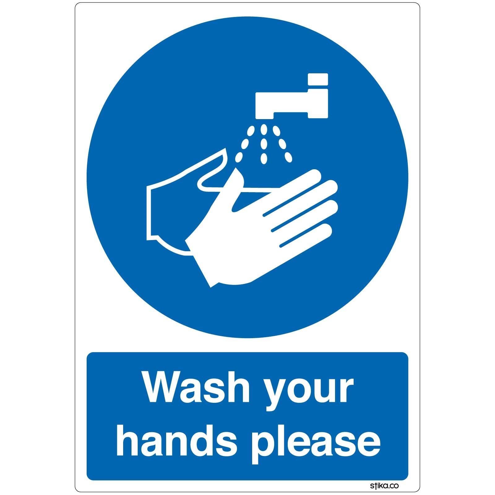 Stika.co Blue Pack Of 2 Wash Your Hands Please Signs - A5 148X210mm Self-Adhesive Vinyl Sticker Safety Sign